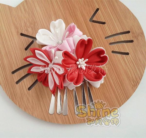 

party masks hand made hairpin cotton cloth hair clip barrettes japanese style anime kimono cosplay accessories sakura
