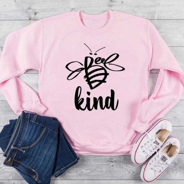 

Women' sweater long sleeve women' Bee kind letter fashion autumn and winter simple bottoming shirt1, White - black text