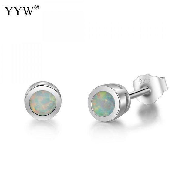 

stud lovely small 925 sterling silver piercing earrings with opal for woman 4x4mm sold by pair women, Golden;silver