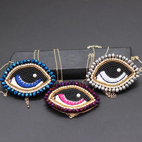 

shouroukfashion trend handmade custom big eyes rice beads crystal personality necklace luxury 873 chains, Silver