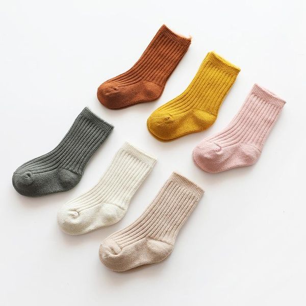 

thicken baby kids socks autumn winter cotton striped warm toddler boy girls floor children clothing accessories, Pink;yellow