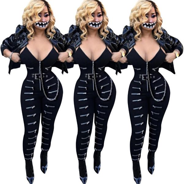 

women's jumpsuits & rompers 2021 zipper pants fashion women jumpsuit, Black;white