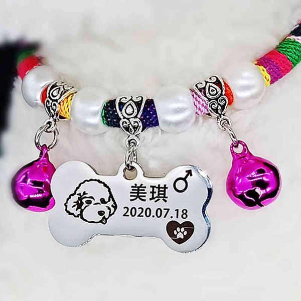 

dog id pet bell, collar, anti lost tag, carved cat necklace