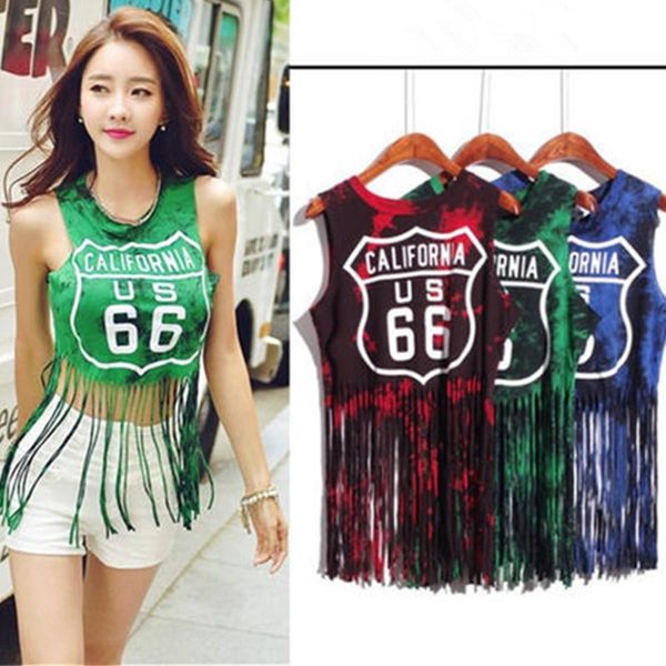

women's t-shirt zgogo women tassel short t-shirts style hip & tees red green wholesale, White