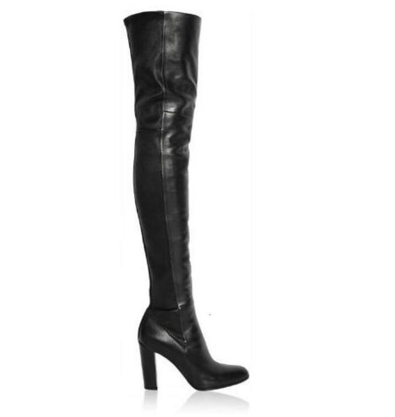 

boot smooth thigh toe zip on knee high autumn shoes women's boots, Black