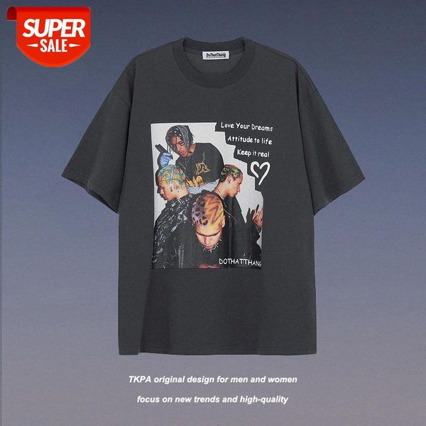 

american retro street short-sleeved t-shirt men and women national high hip-hop dance rap hiphop #ro5a, White;black