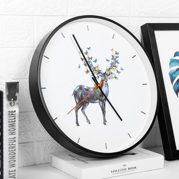 

wall clocks cartoon clock animal elk series personalized custom mute living room bedroom