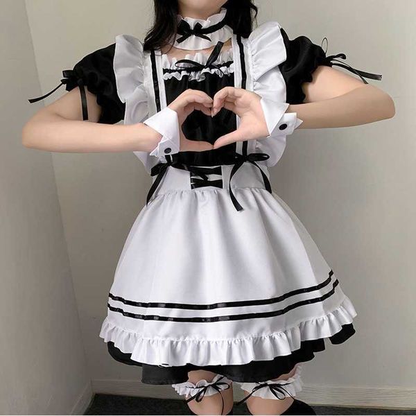 2021 черный милая милая лолита горничные костюмы девушки женщины прекрасный косплей униформа анимация показать японскую одежду одежды на наряжете Y0913