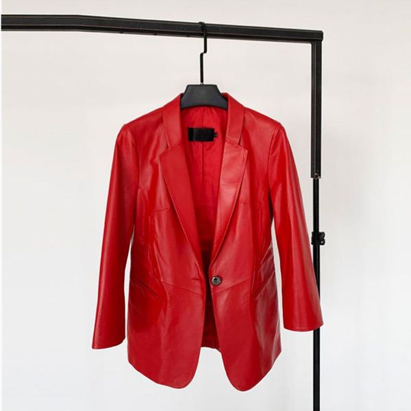 

women's leather & faux 2021 spring haining jacket female sheepskin was thin suit short slim tide, Black