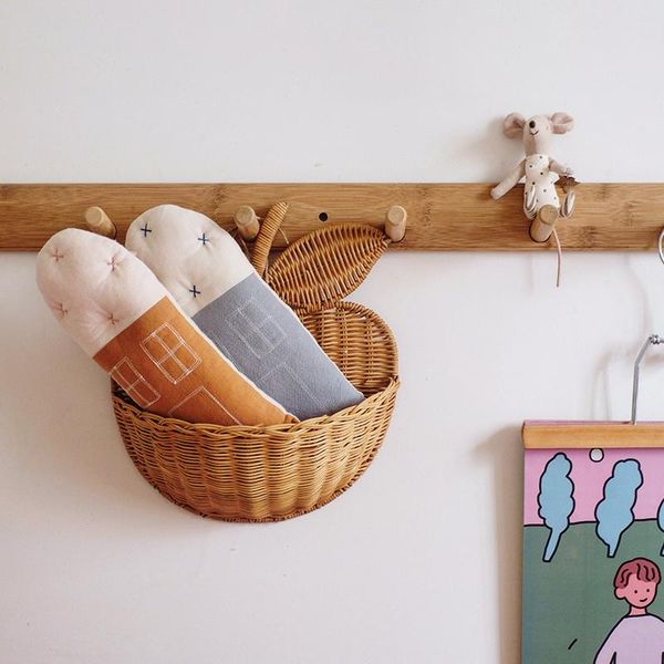 

storage baskets handmade rattan wall basket baby room decor apple shape wicker organizer neatening home decorations