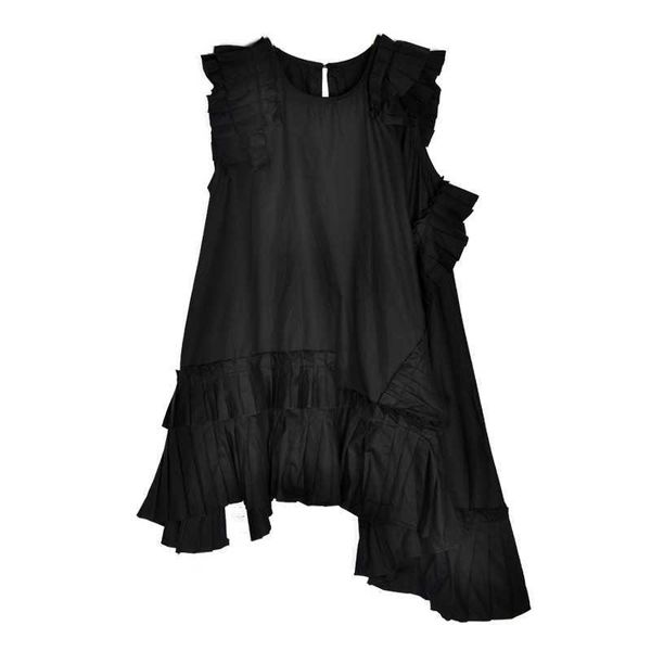 

perhaps u black white orange sleeveless tank petal sleeve o neck vest mini dress summer ruched asymmetrical mermaid dress d1545 210529, Black;gray