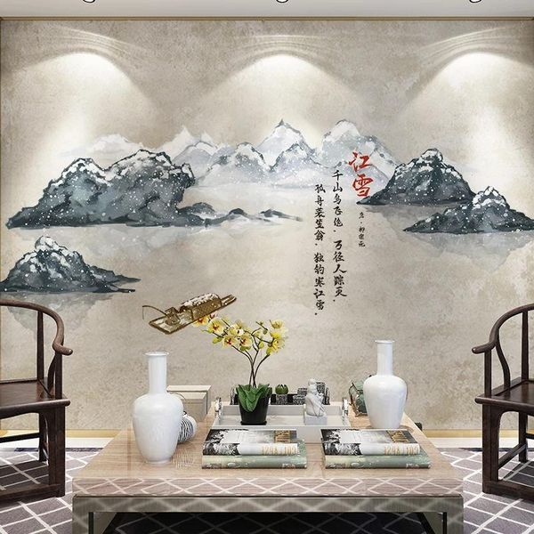 Adesivi murali Scenario in stile cinese Decorazioni per l'home office Soggiorno TV Sfondo Decalcomanie Adesivi per camera da letto per adolescenti