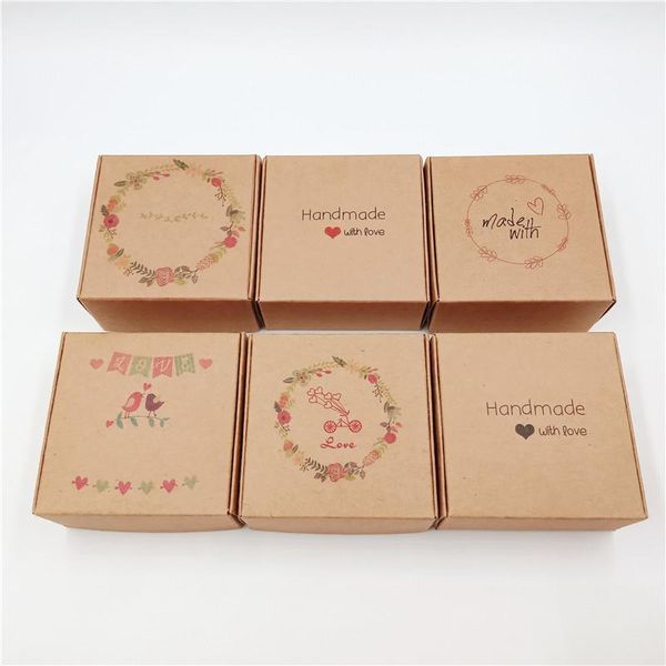 

gift wrap 50pcs/lot diy kraft paperboard boxes retro style flower handmade with love pattern for engagement party packaging supplies