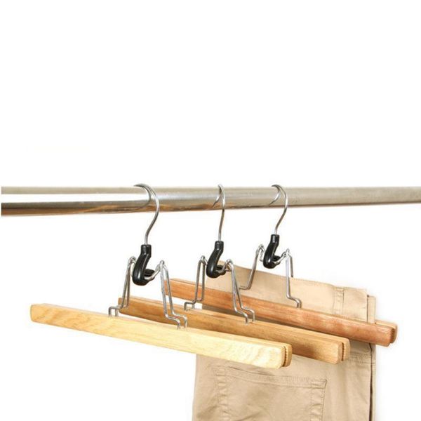 

hangers & racks 1 pc wooden hanger non-slip trouser natural solid wood pants skirt clips slack