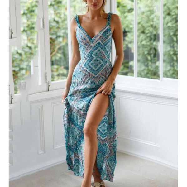 

casual dresses floral 2021 tight beach sleeveless boho clothing bohemian summer long women's robe spaghetti strap v neck vintage, Black;gray