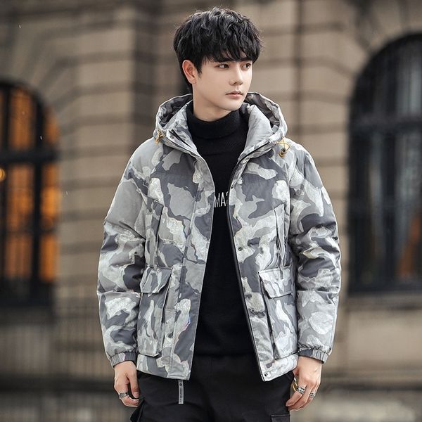 

down jacket men's 2021 new winter couple work clothes camouflage short warm thickened wear, Red