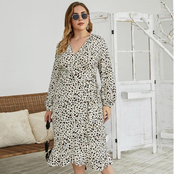 

large size women's dress fall 2021high waist midi elegant commuter long sleeve straight leopard print slim-fit casual dresses, Black;gray