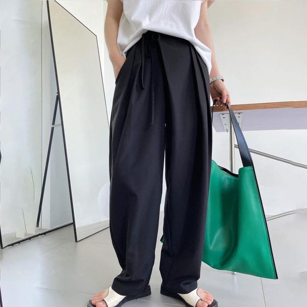 

women's pants & capris [ewq] korea chic autumn casual trend women solid high-waist lace-up fashion simple straight wide-leg suit 2021 1, Black;white