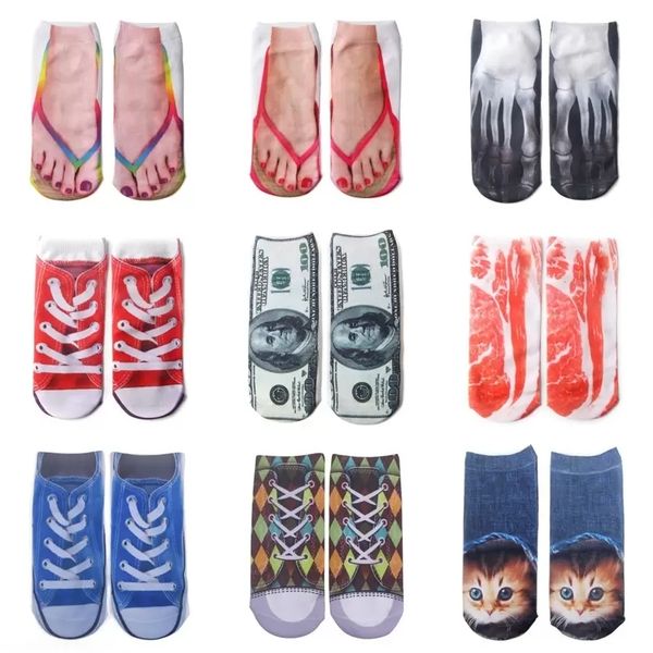 

funny creative 3d flip flops socks low cut sneakers trainers shoes printed ankle socks sandal summer slippers outdoor camping hikin print ho, Pink;yellow