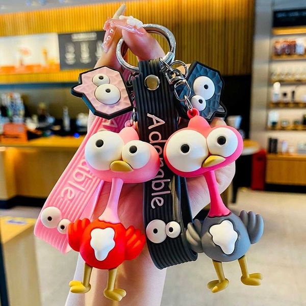 Cartoon bonito olhos grandes avestruz chaveiro chaveiro sacos pingente carro chaveiro campainha de pressão criativa boneca keychain acessórios g1019