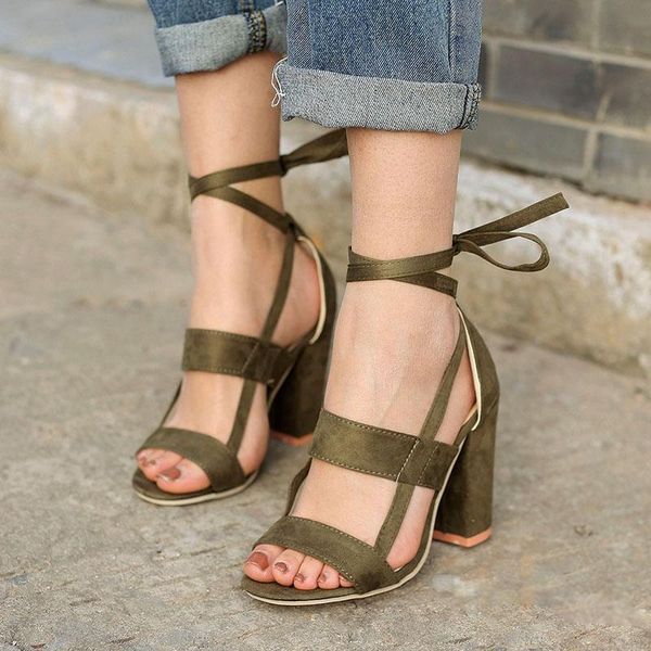 

dress shoes ladies women pumps open toe lace up heels sandals thick high summer spring zapatos de mujer, Black