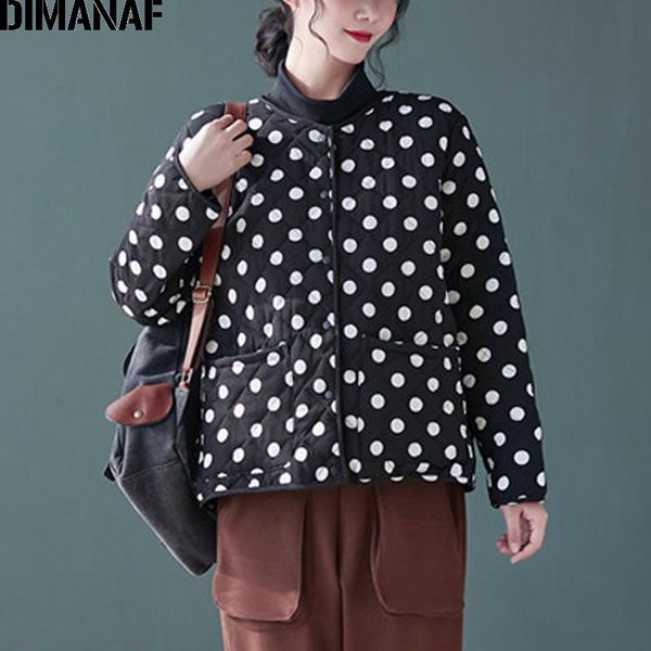 

women's jackets dimanaf autumn winter plus size bomber coat women clothing thick cotton lady outwear warm parkas loose polka dot black, Black;brown