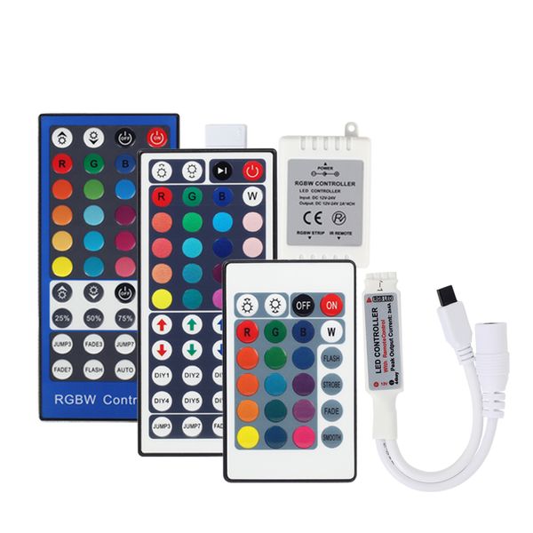 DC12V mini conduziu o controlador RGB RGBW controlador 24key 44key 40key 40key IR / 17key RF Remote para LED Tira Luz 3528 5050 RGB RGBW RGBWW