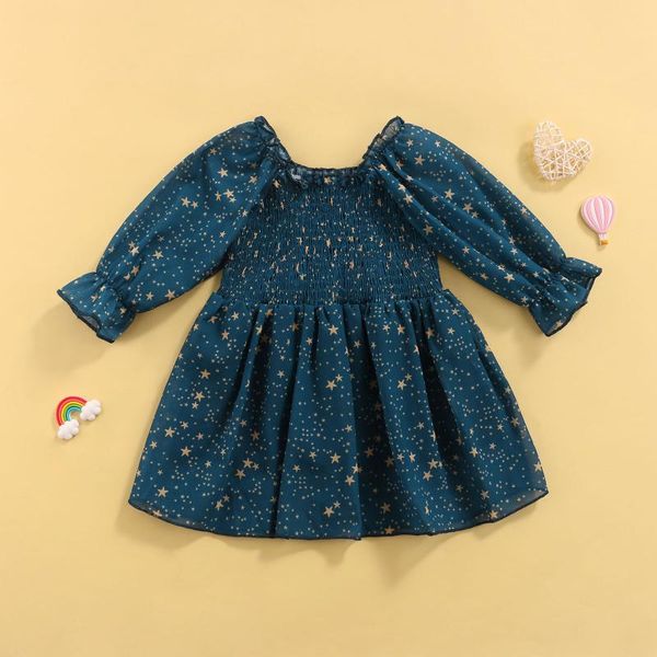 

girl's dresses spring infant baby sweet style a-line dress, smocked star print long sleeve round collar for girls, 3 months-3 years, Red;yellow