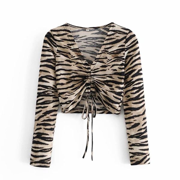 

women blouse zebra striped long sleeves v-neck shirt female fashion casual clothes 210517, White