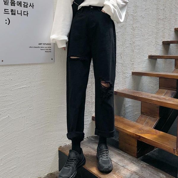 

women's jeans straight denim pants women ins high waist plus size korean style fashion baggy black full length trousers ripped for tngq, Blue