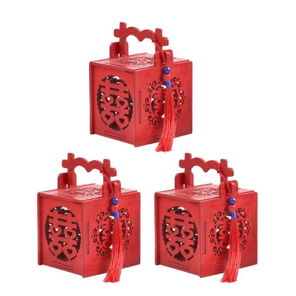 

gift wrap 2pcs portable container chinese style wooden candy box wedding blue bead tassel decorations hollow out case