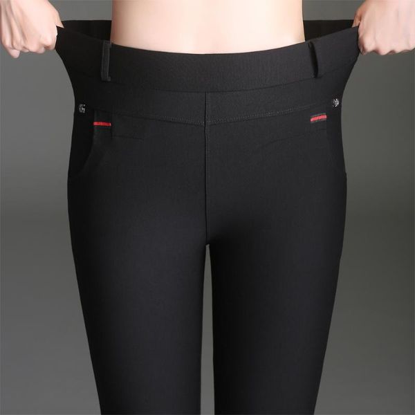 

women's pants & capris vecileon casual work pencil 2021 elegant cute plus size trousers women elastic slim office leggings, Black;white