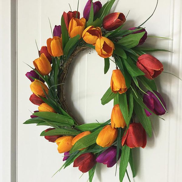 

decorative flowers & wreaths tulip wreath mother's day string garland flower ornament hanging pendant front door home decorations round
