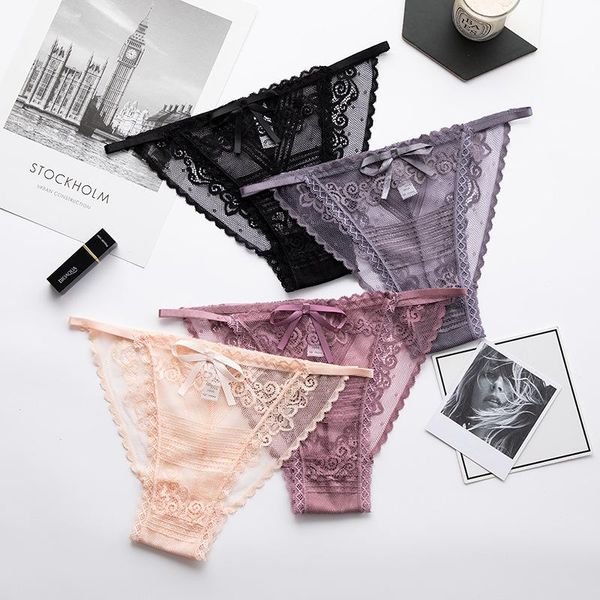 

women's panties 6-color lace transparent thong girl low waist underwear temptation personality hollow t pants seamless pink, Black;pink
