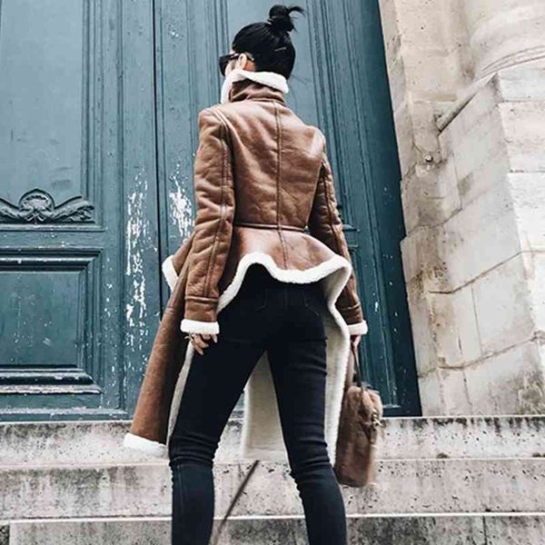 

european and american fashion fur one irregular thickened stand collar anti-lamb wool coat, Black