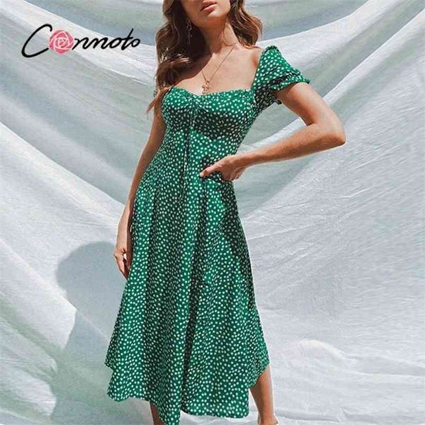 

conmoto summer vintage party dress square collar ruffle elegant dress beach female green floral print mid dresses vestidos 210409, Black;gray