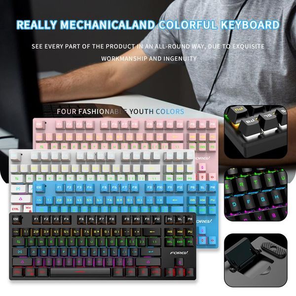 

keyboards original mechanical keyboard forev fv-301 four-color gaming bluetooth wireless for pc computer gamer teclado mecanico