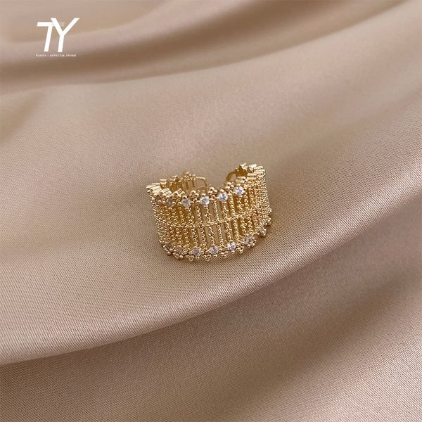 Metall Übertrieben Hohl Mesh Intarsien Zirkon Gold Offene Ringe Für Frau Mode Luxus Koreanische Schmuck Hochzeit Party Ring