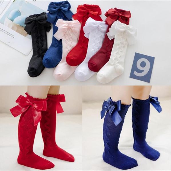 

socks lovely baby girls long spring fall soft cotton warm knitted solid children clothing gorgeous wide ribbon bowknot, Pink;yellow