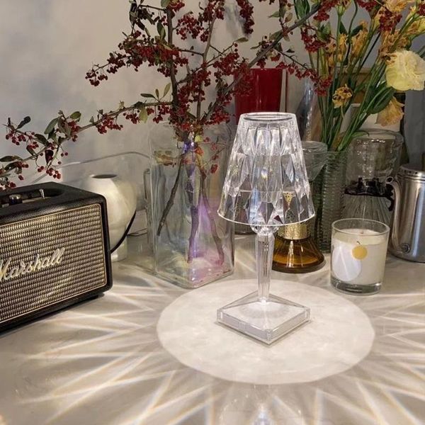 

night lights crystal table lamp usb rechargeable acrylic decoration lampada bedroom bedside bar diamond lighting fixtures gift light