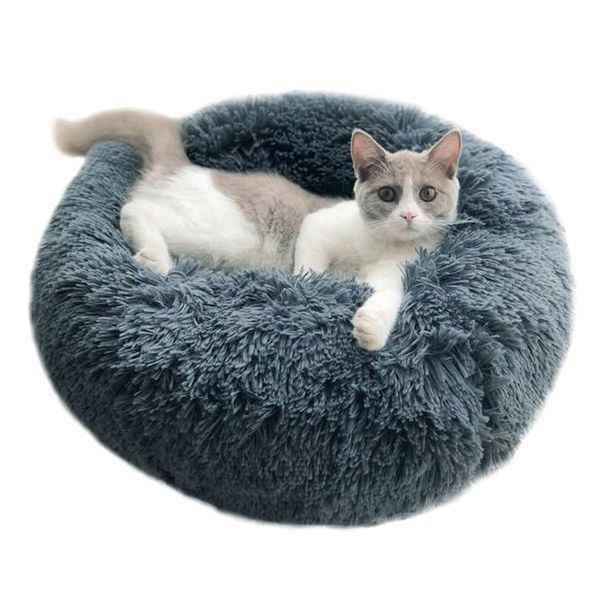 

round warm plush cat bed house soft long dog for small dogs cats nest sleeping pet puppy mat est kennels & pens