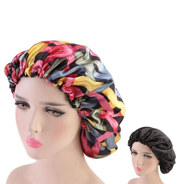 

beanie/skull caps hats women fashion trend multi-function color tin double lace nightcap imitation silk chemo cap elastic adjustment buckle, Blue;gray