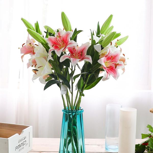 

decorative flowers & wreaths lily artificial 3 head wedding home decoration flower plant potted party fake plants leaves