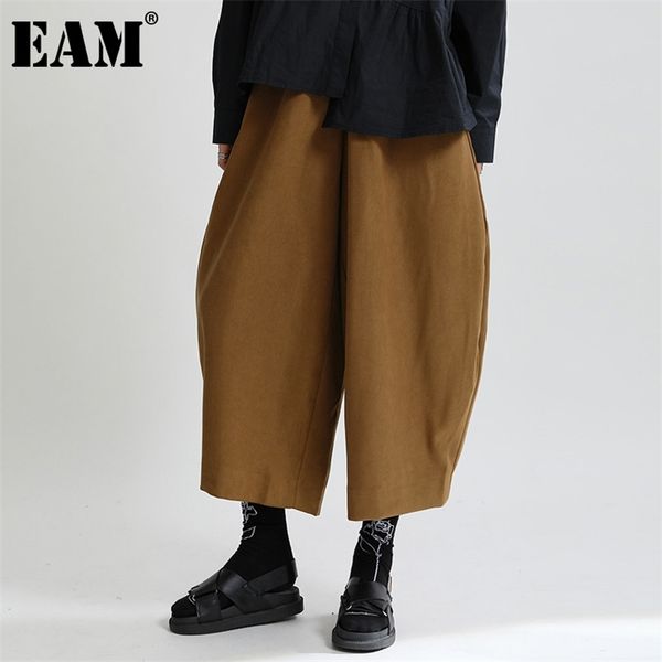 

[eam] high elastic waist trousers loose fit pant fashion spring autumn 1de2958 211112, Black;white