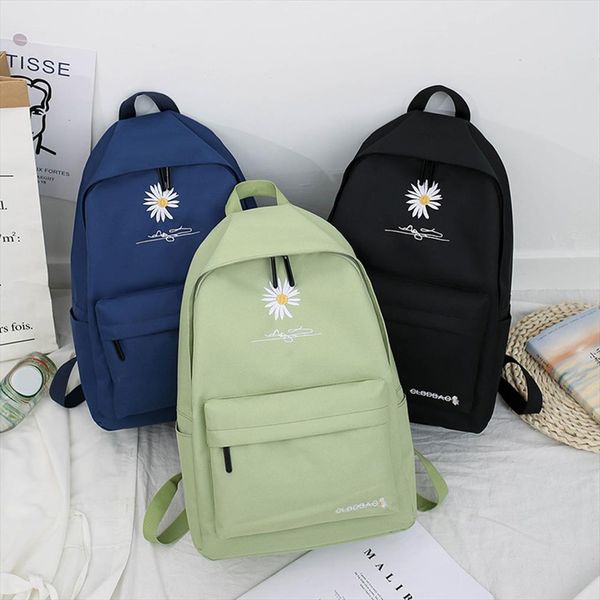 

canvas women backpack shoulder bag daisy flower embroidery school for teenage girl student travel mochila bagpack