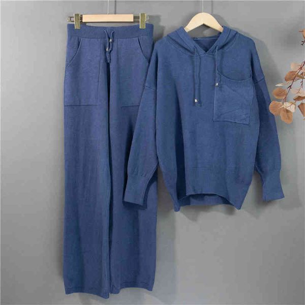 

women's sweaters make the point ms warm winter knitted shirt with hoodie and high-waisted trousers long legs leisure suit, White;black