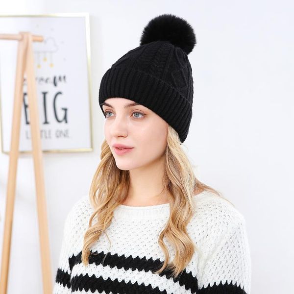 

beanies autumn and winter baby woolen hat, solid color acrylic double ball children's warm knitted hat bonnets for women designer