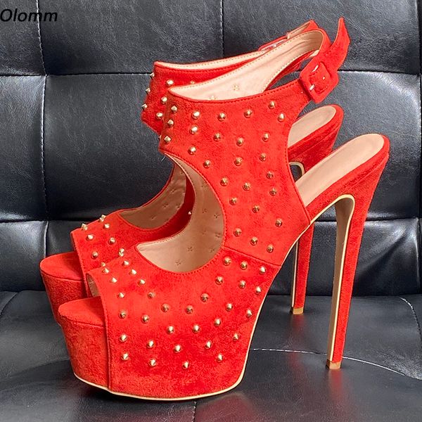 

rontic women platform sandals rivets stiletto heels open toe gorgeous orange pink black party men shoes us plus size 5-20