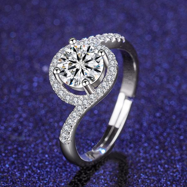 

s925 sterling silver platinum-plated ring full of diamonds classic ladies wedding bridal fashion luxury jewelry non-fading adjustable, Golden;silver