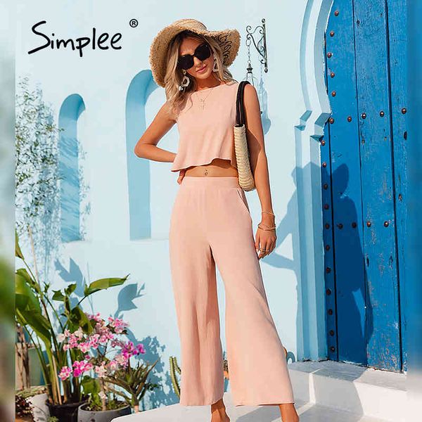 

casual pink two-piece ladies pant sets elegant sleeveless trouser summer women suits fashion button office suit 210414, White